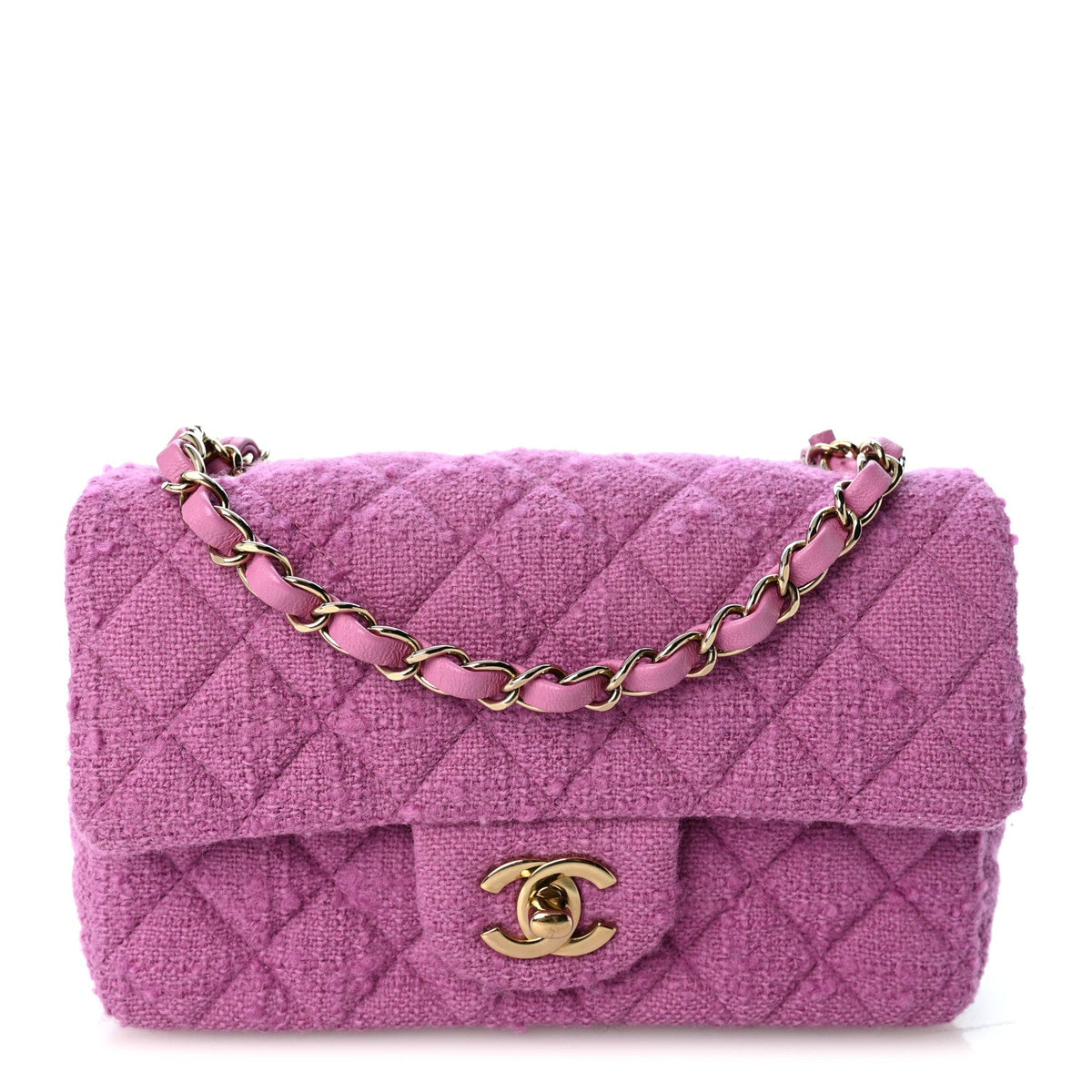 Tweed Quilted Mini Rectangular Flap Purple
