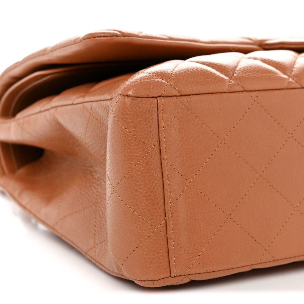 Caviar Quilted Maxi Double Flap Light Brown