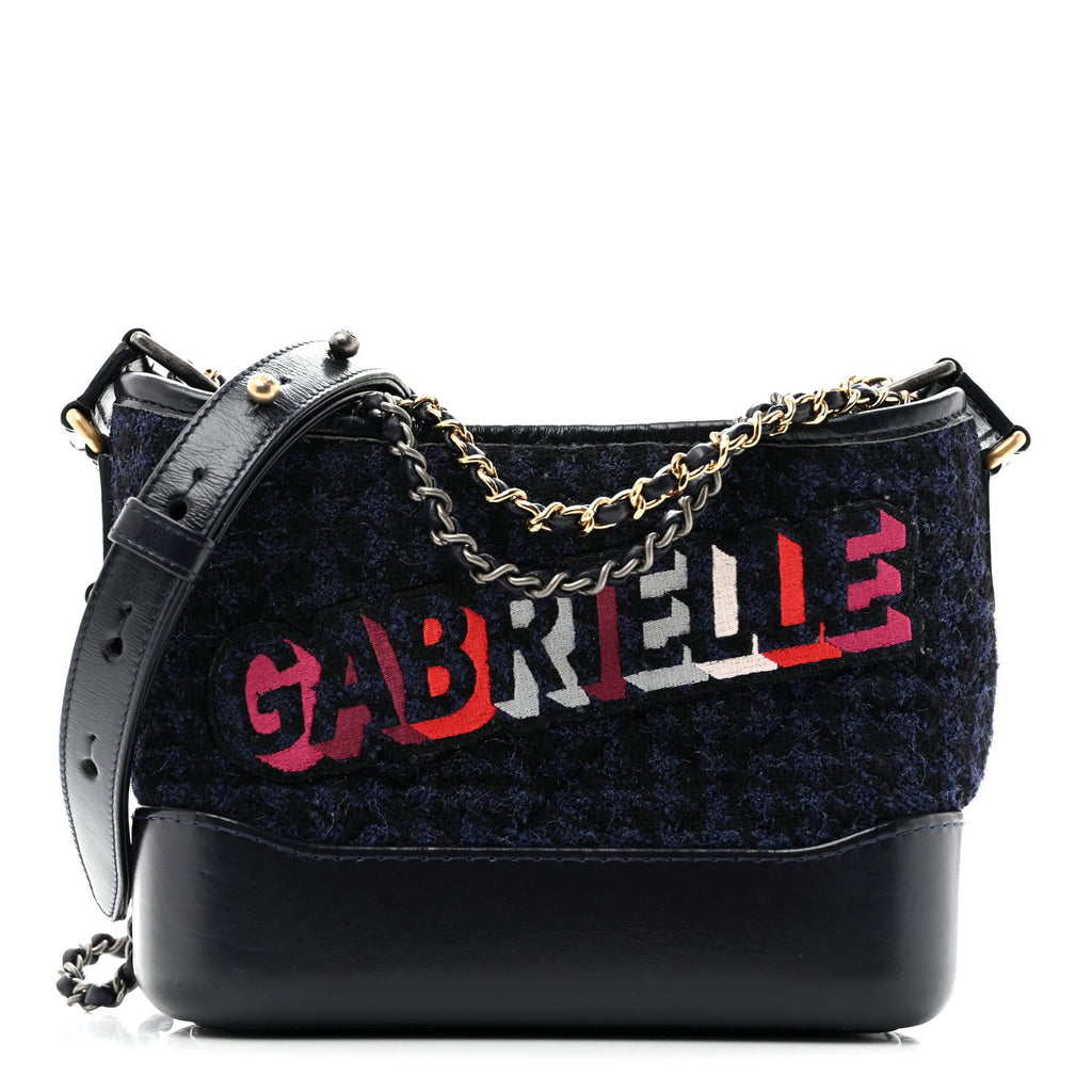 Wool Calfskin Quilted Small Gabrielle Hobo Black