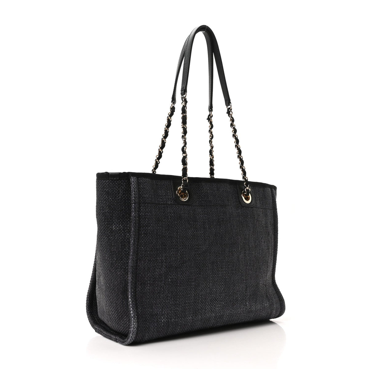 Woven Straw Raffia Small Deauville Tote Black