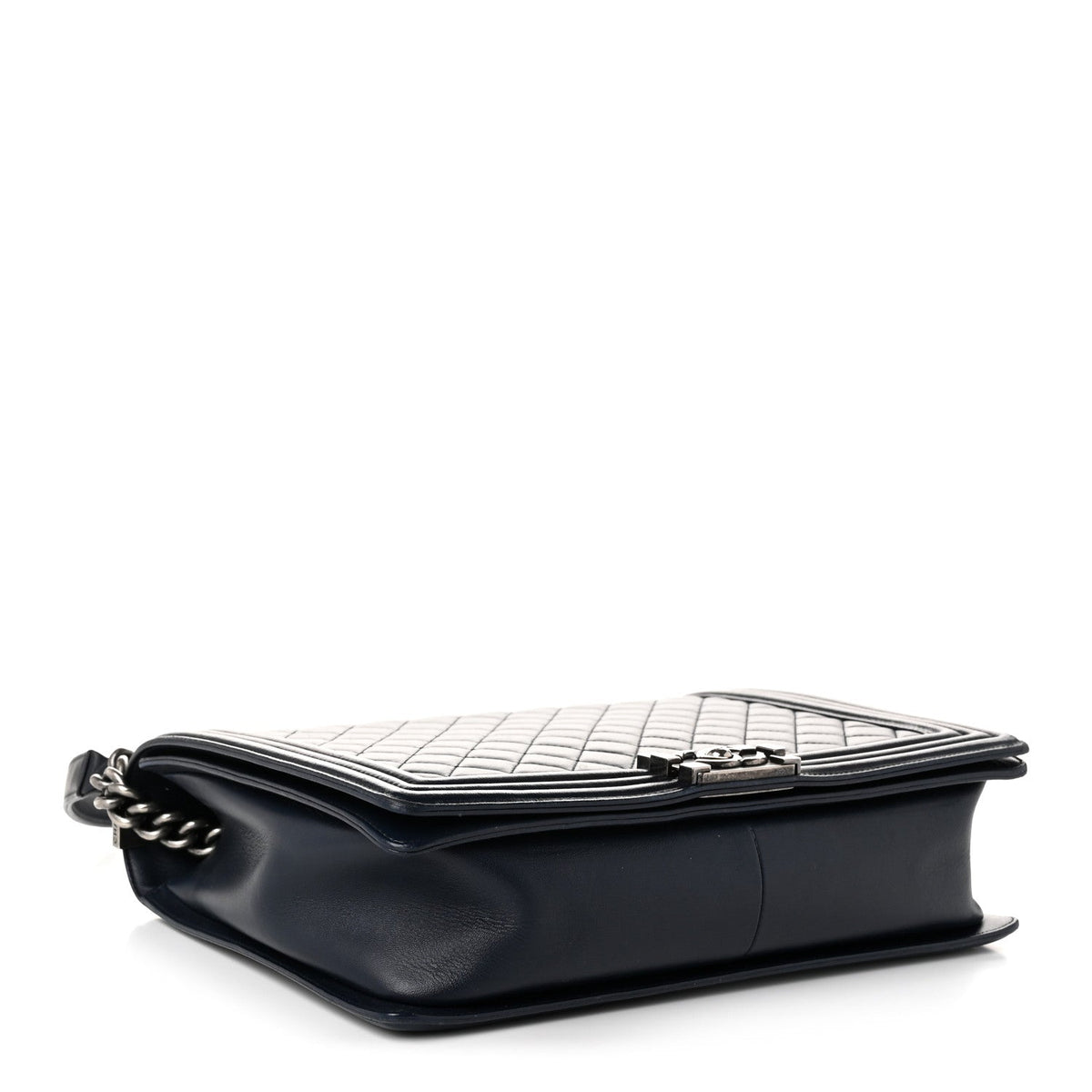 Calfskin Quilted Large Boy Flap Navy Blue