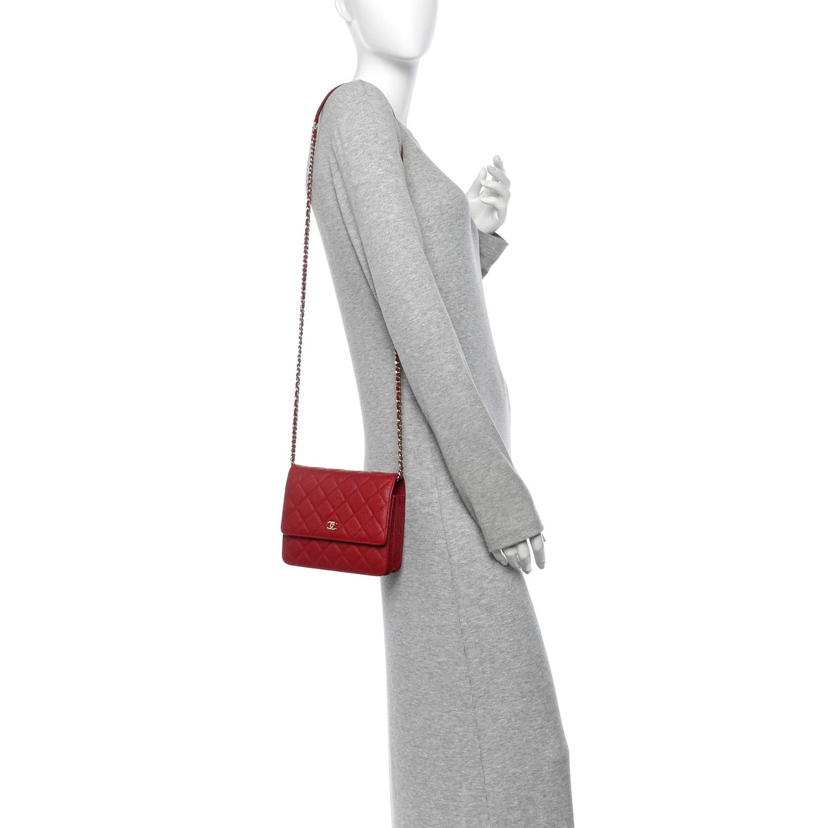 Caviar Quilted Square Wallet On Chain WOC Dark Red
