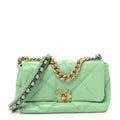 Goatskin Quilted Medium Chanel 19 Flap Light Green