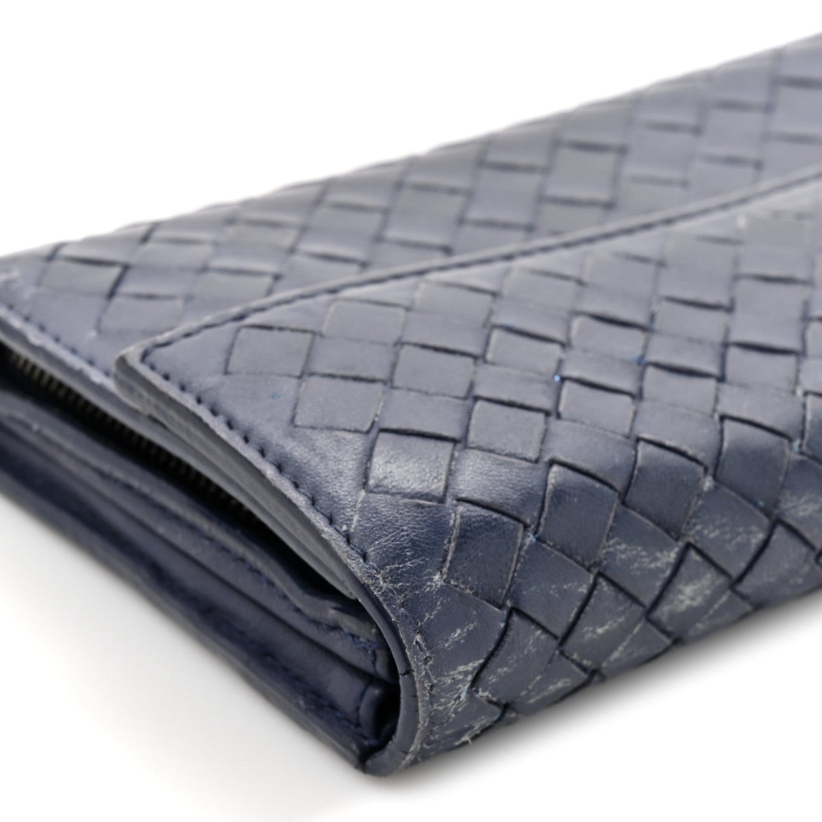Nappa Intrecciato Continental Flap Wallet Dark Blue