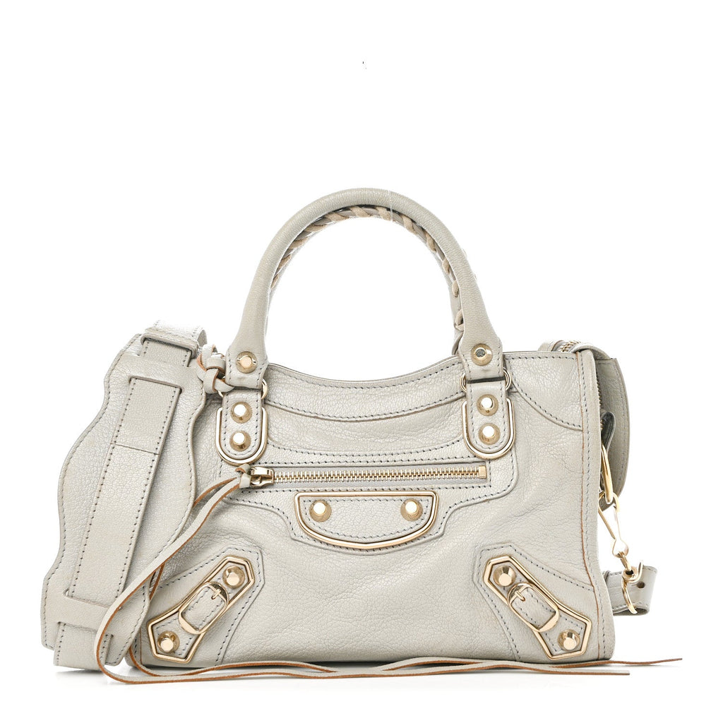 Chevre Gold Metallic Edge Hardware Mini City Gris Clair Gris Perle
