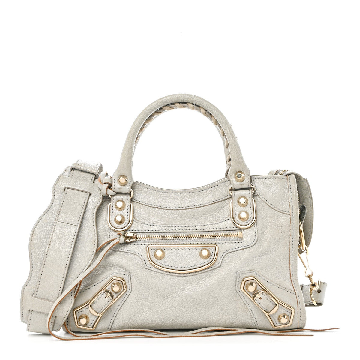 Chevre Gold Metallic Edge Hardware Mini City Gris Clair Gris Perle