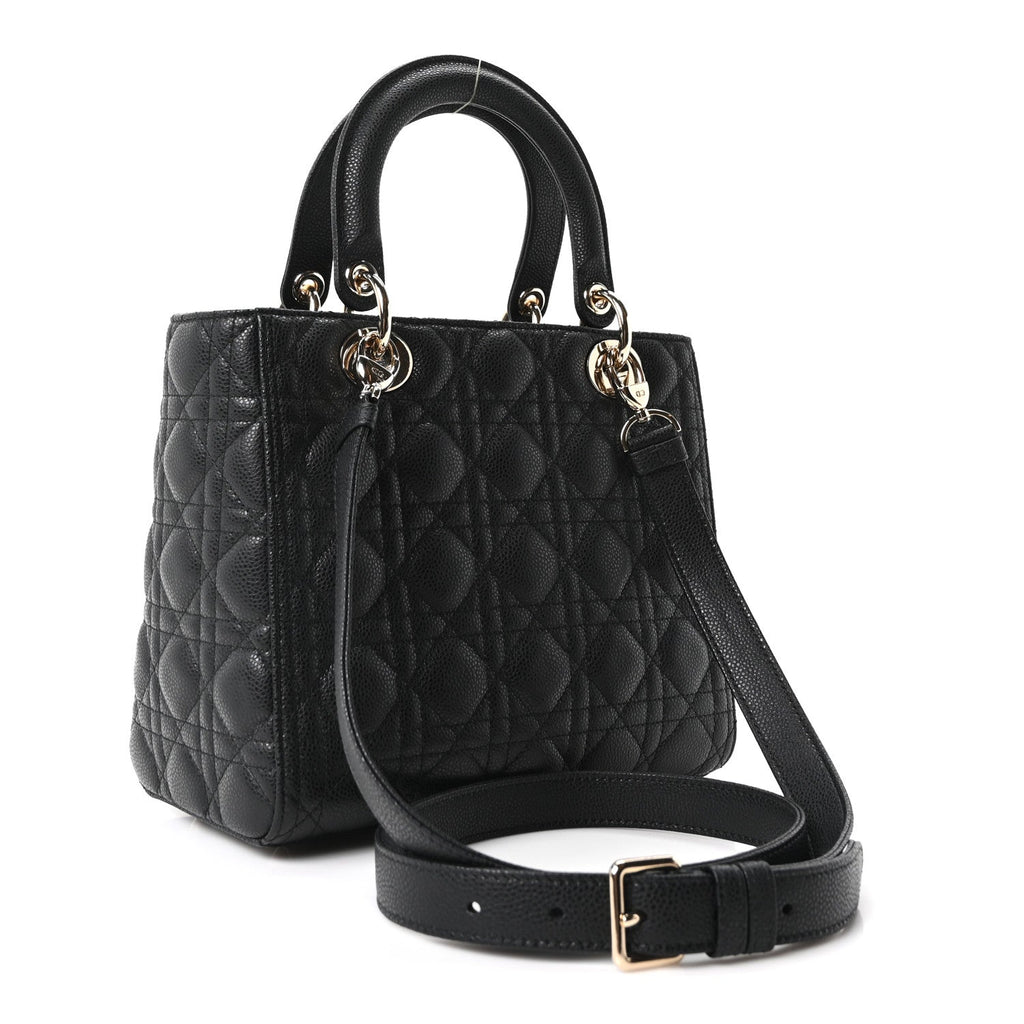Grained Calfskin Cannage Medium Lady Dior Black