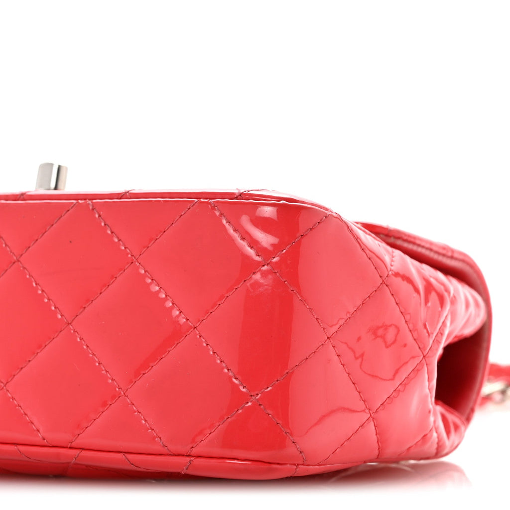 Patent Calfskin Quilted Mini Rectangular Flap Coral