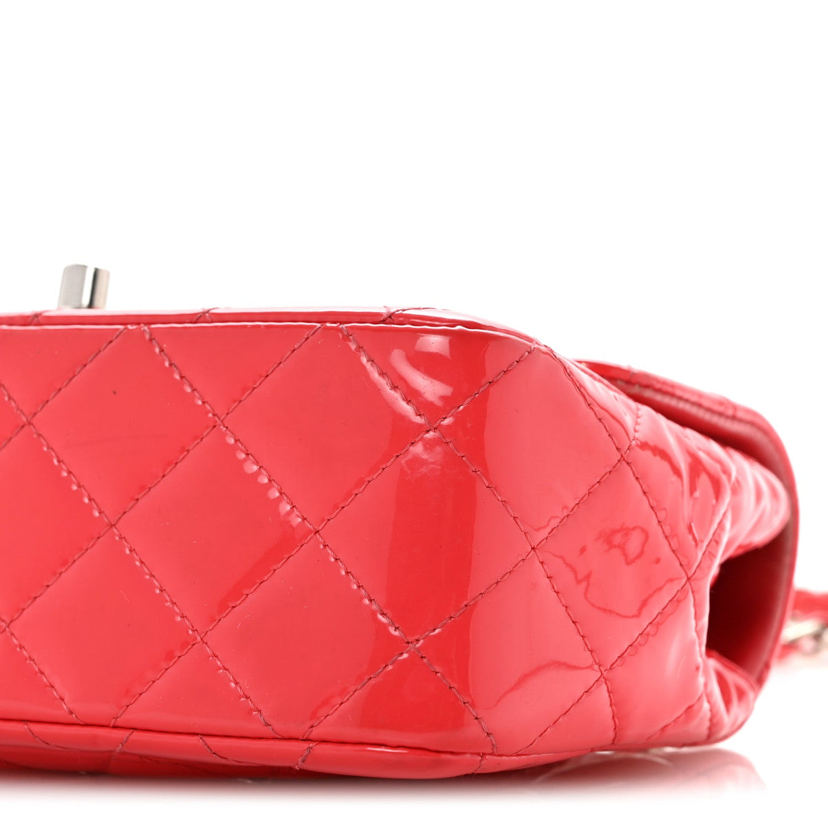Patent Calfskin Quilted Mini Rectangular Flap Coral