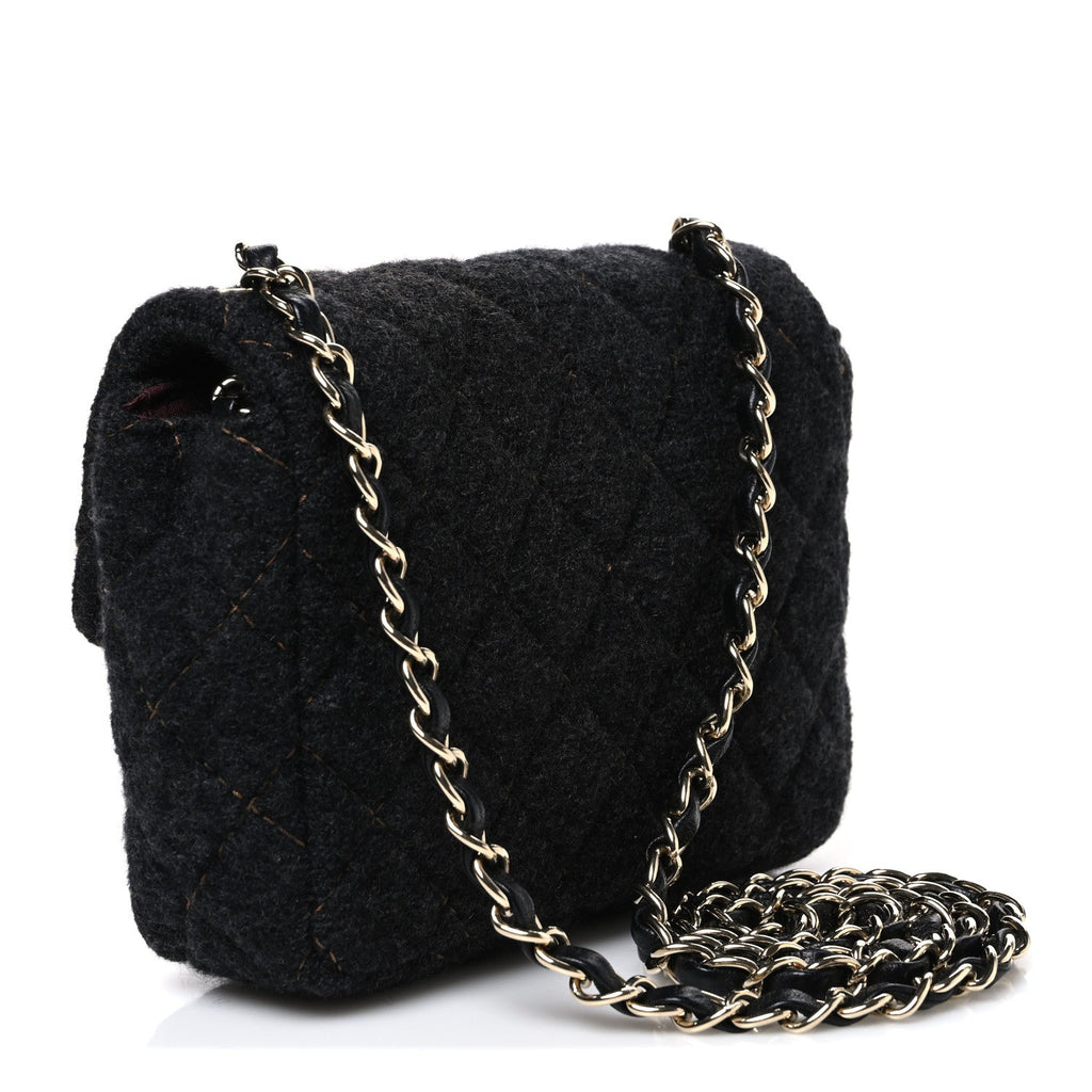 Wool Contrast Stitch Mini Square Flap Charcoal