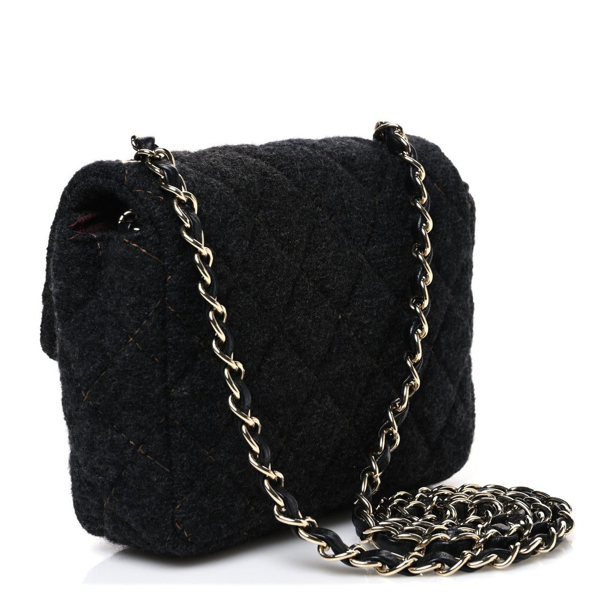 Wool Contrast Stitch Mini Square Flap Charcoal