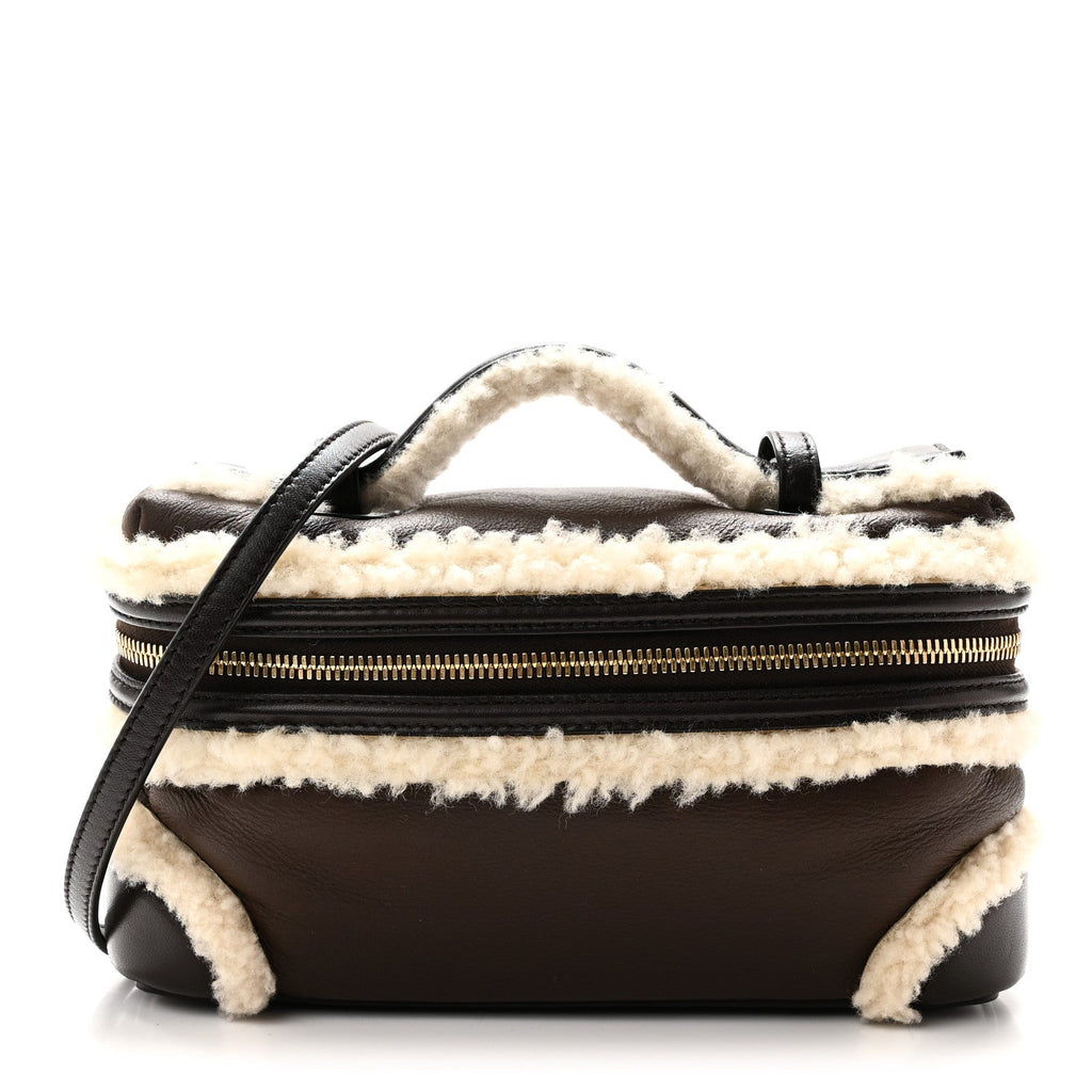 Calfskin Shearling Bang Bang Vanity Case Light Brown Teddy