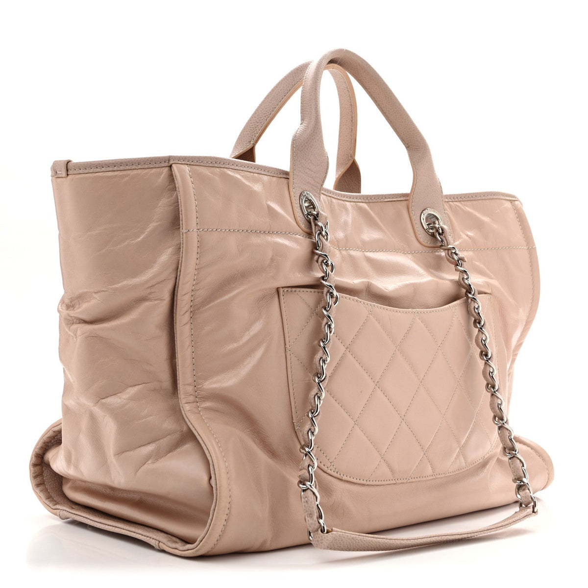 Glazed Calfskin Medium Deauville Tote Light Pink