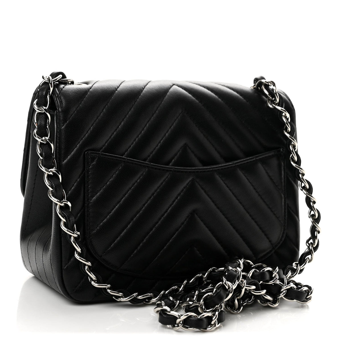 Lambskin Chevron Quilted Mini Square Flap Black