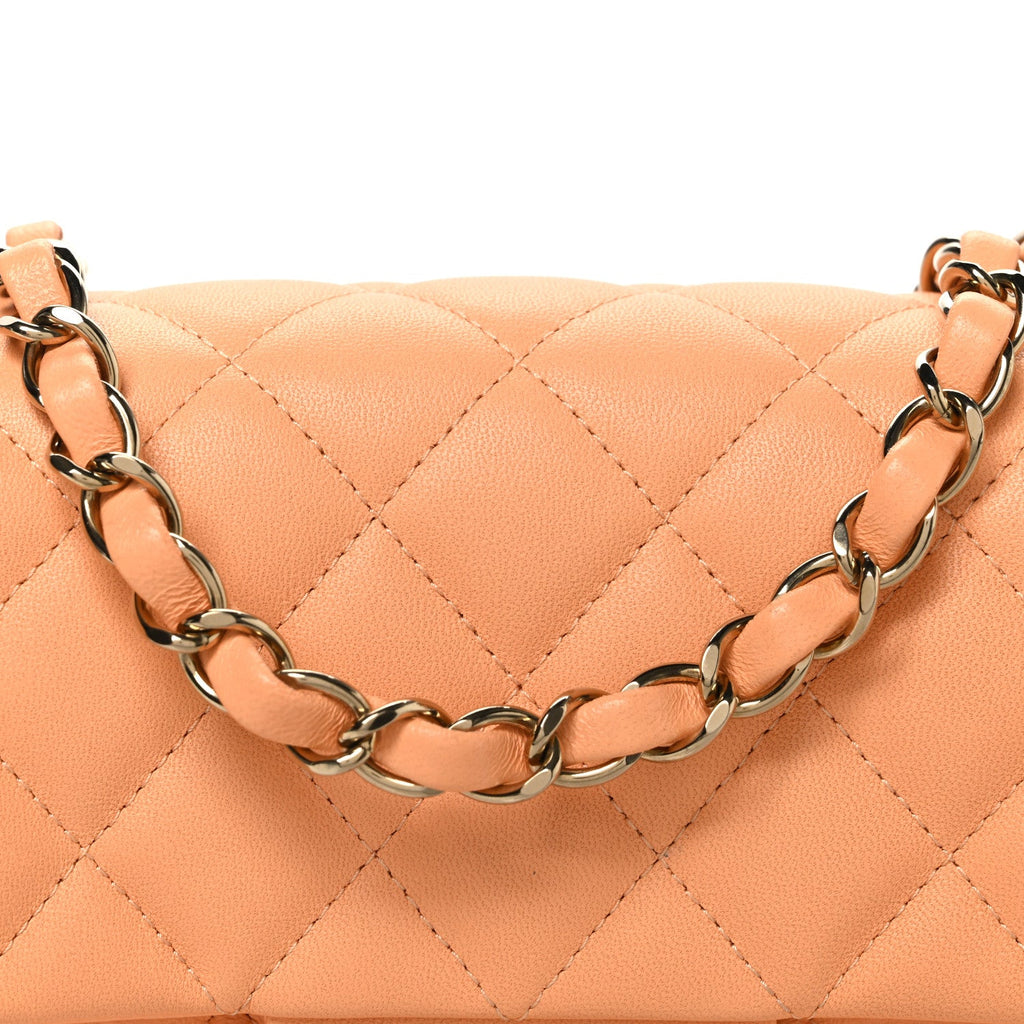 Lambskin Quilted Mini Rectangular Flap Light Orange