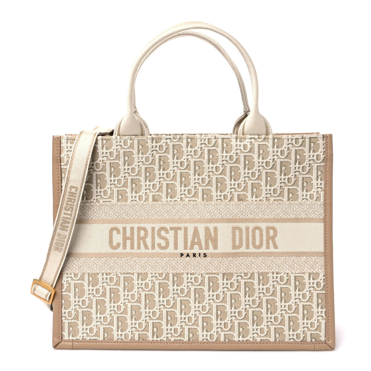 Oblique Calfskin Medium Book Tote With Strap Gold Multicolor Natural