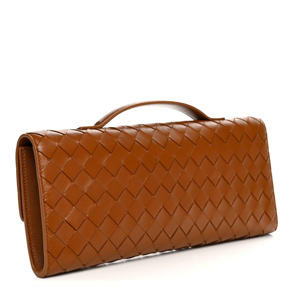 Nappa Intrecciato Long Andiamo Top Handle Clutch  Amber