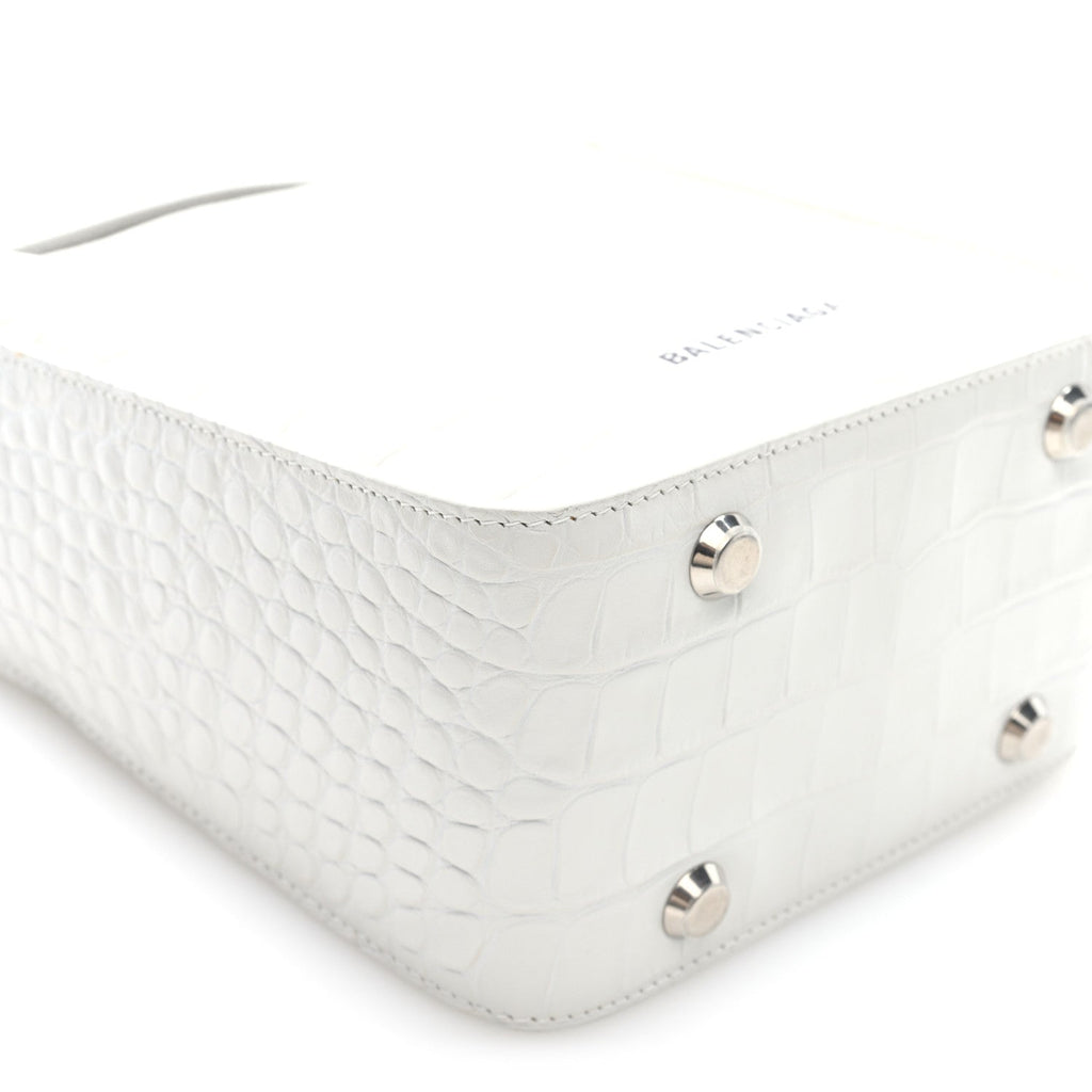 Calfskin Logo Crocodile Embossed XS Tool 2.0 North-South Tote White Black