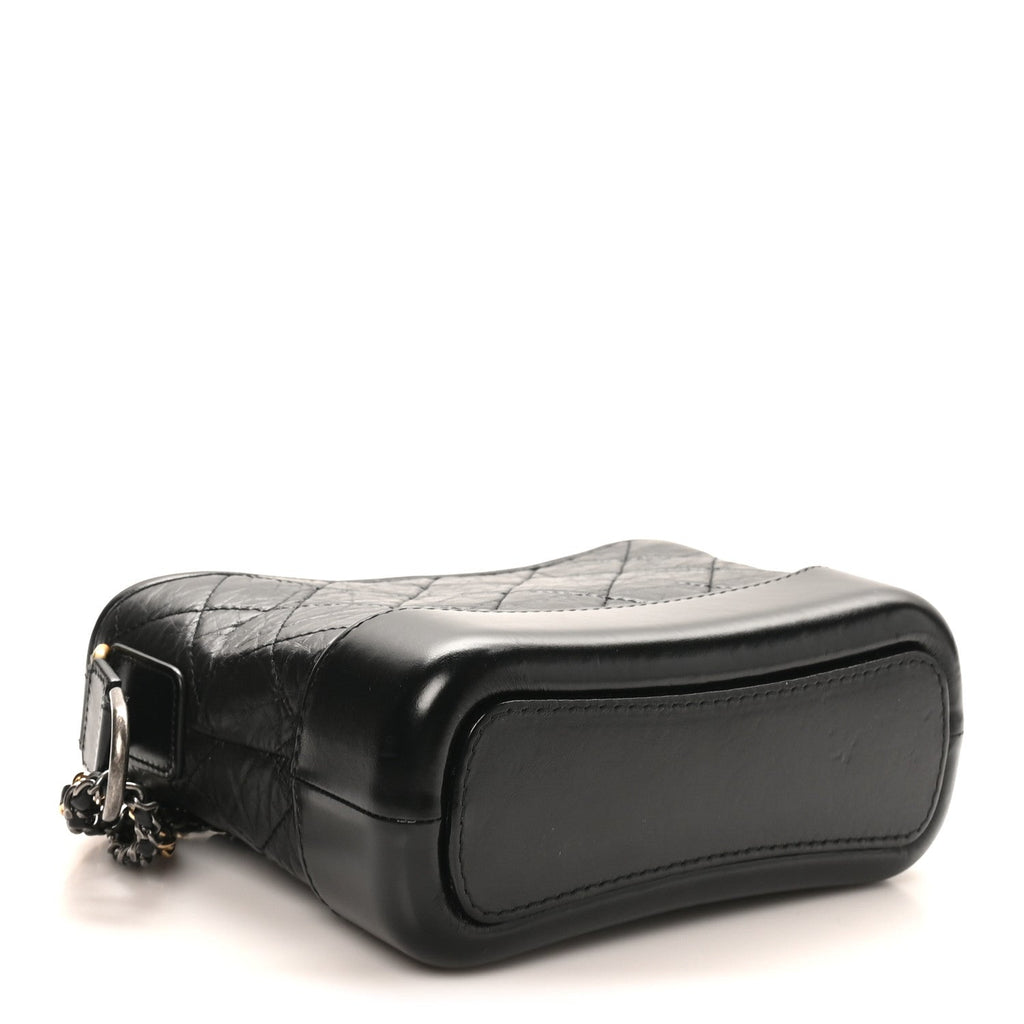 Aged Calfskin Quilted Small Gabrielle Hobo Black