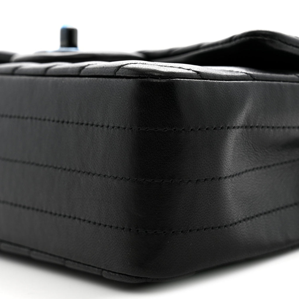 Lambskin Chevron Quilted Mini Rectangular Flap So Black