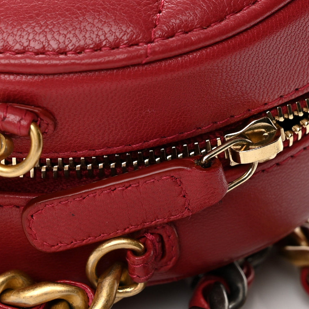 Shiny Goatskin Quilted Chanel 19 Round Clutch With Chain Red