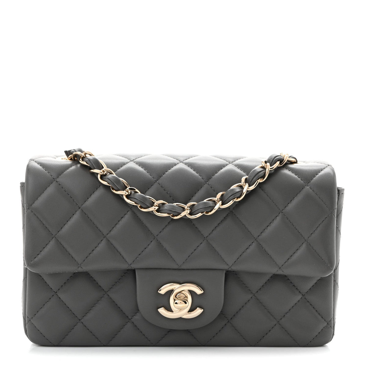 Lambskin Quilted Mini Rectangular Flap Dark Grey