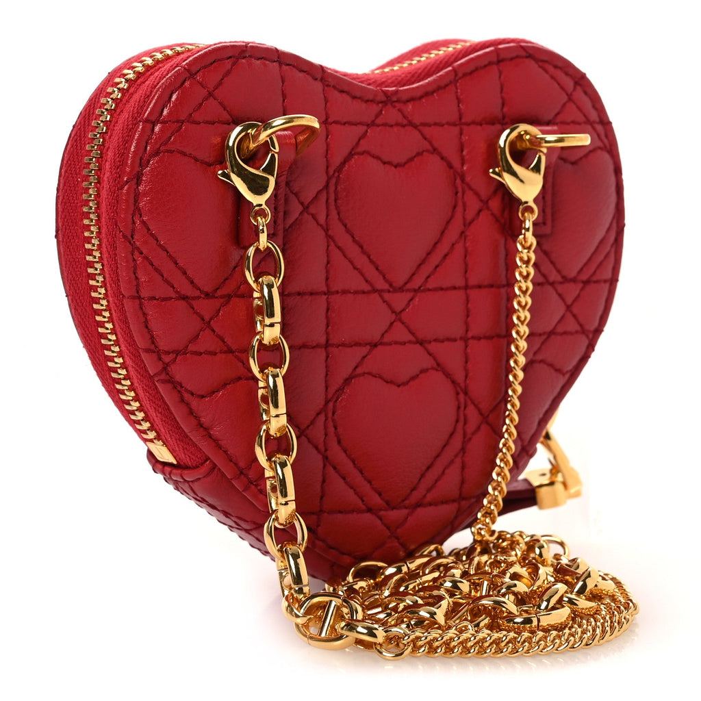 Calfskin Cannage Dioramour Caro Heart Pouch With Chain Bright Red