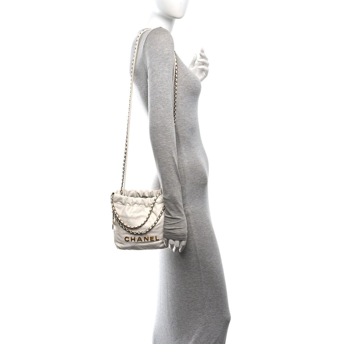 Shiny Calfskin Quilted Mini Chanel 22 White