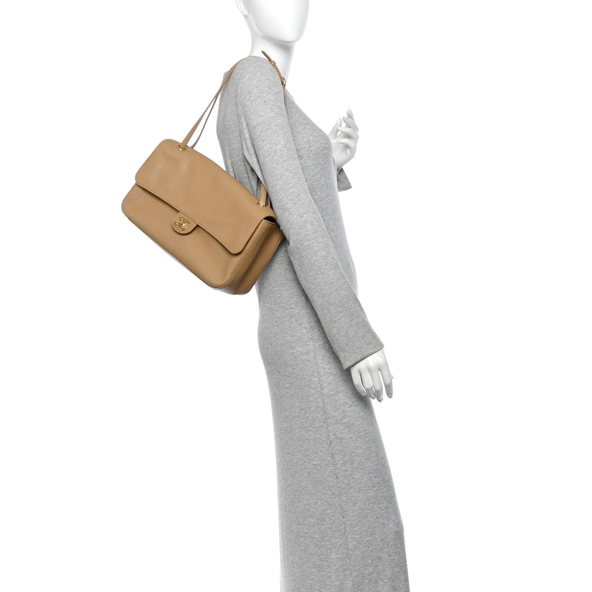 Grained Calfskin Small Souplissimo Maxi Flap Dark Beige