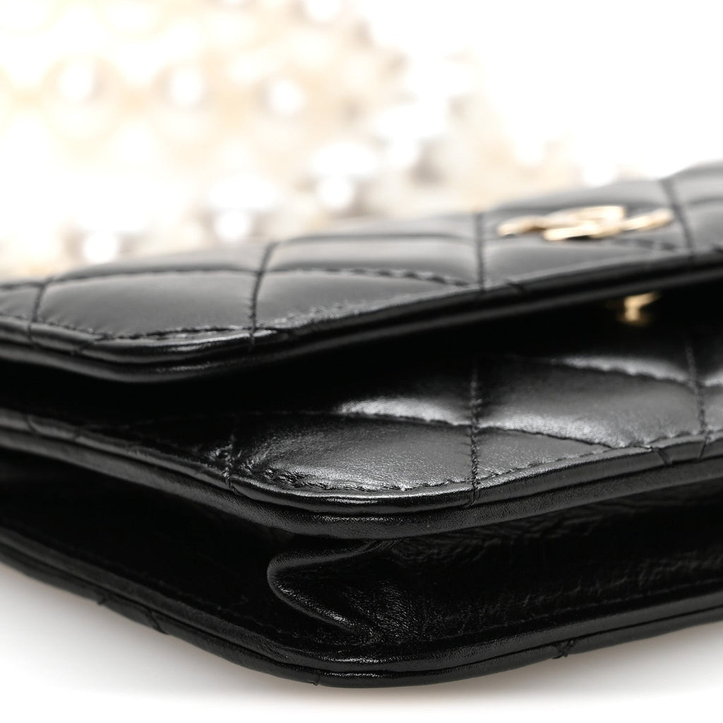 Calfskin Quilted Mini Maxi Pearls Wallet On Chain WOC Black