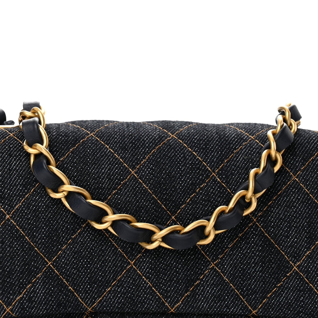 Denim Quilted Mini Rectangular Flap Dark Blue