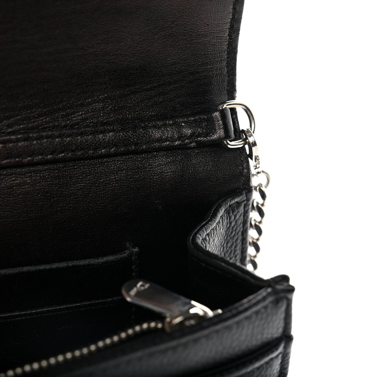 Grained Calfskin Diorama Wallet on Chain Pouch Black