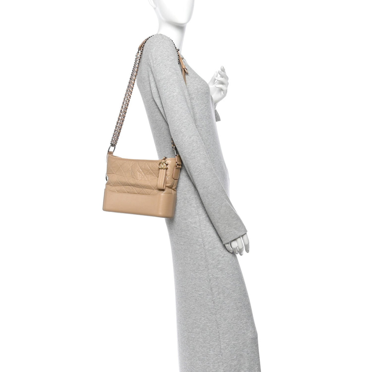 Aged Calfskin Quilted New Medium Gabrielle Hobo Beige