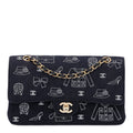 Canvas Printed Quilted Medium Double Flap Blue White