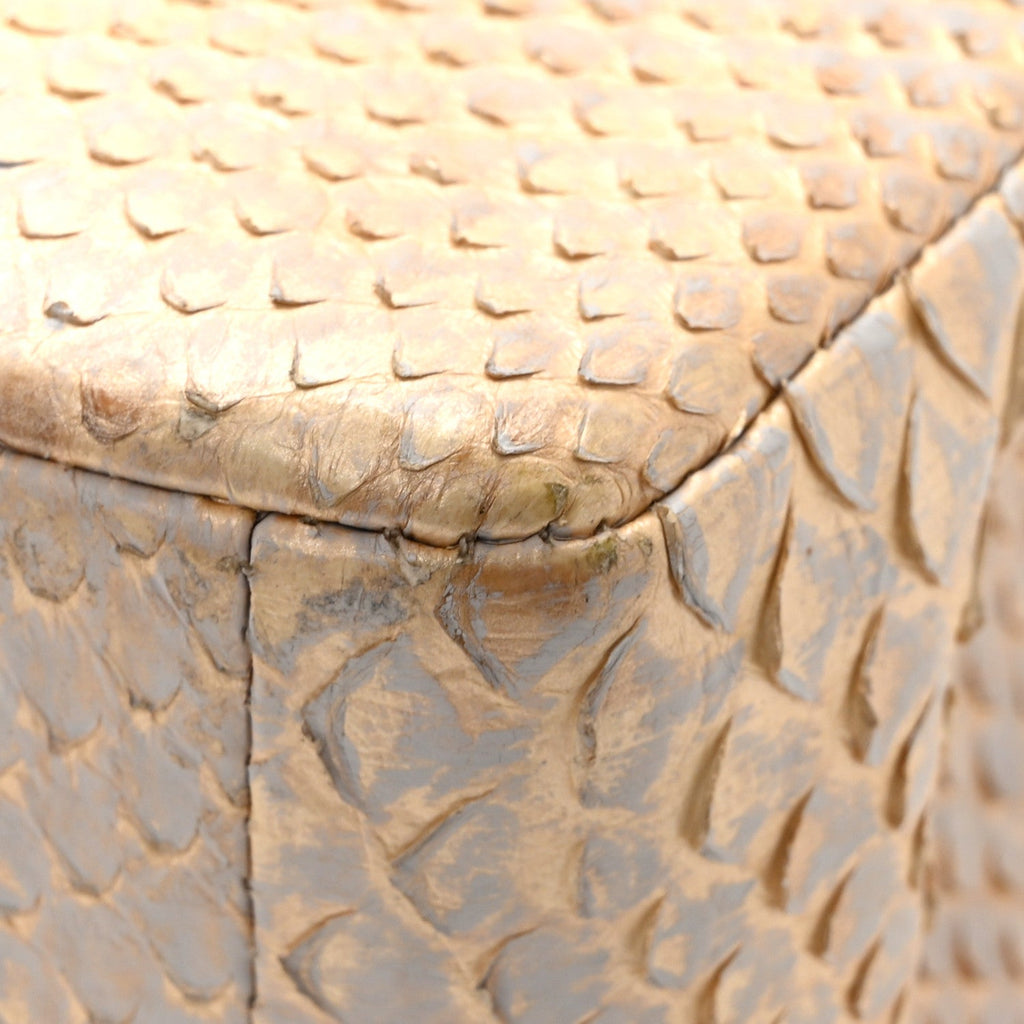 Metallic Snakeskin Mini Rectangular Flap White Gold