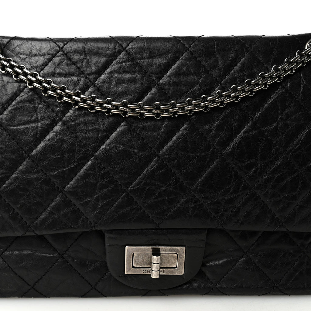 Aged Calfskin Quilted 2.55 Reissue 227 Flap Black