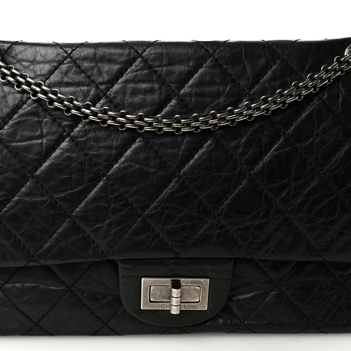 Aged Calfskin Quilted 2.55 Reissue 227 Flap Black