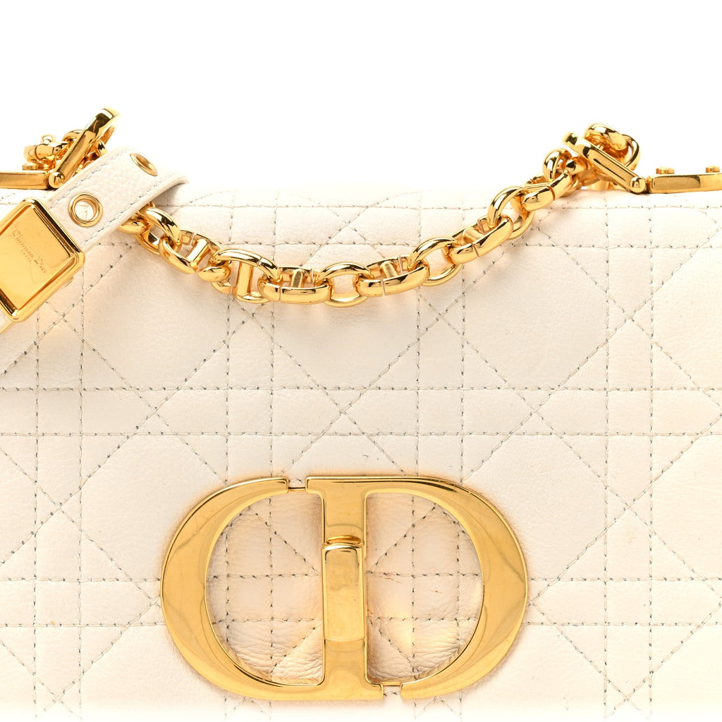 Grained Calfskin Cannage Small Caro Bag White