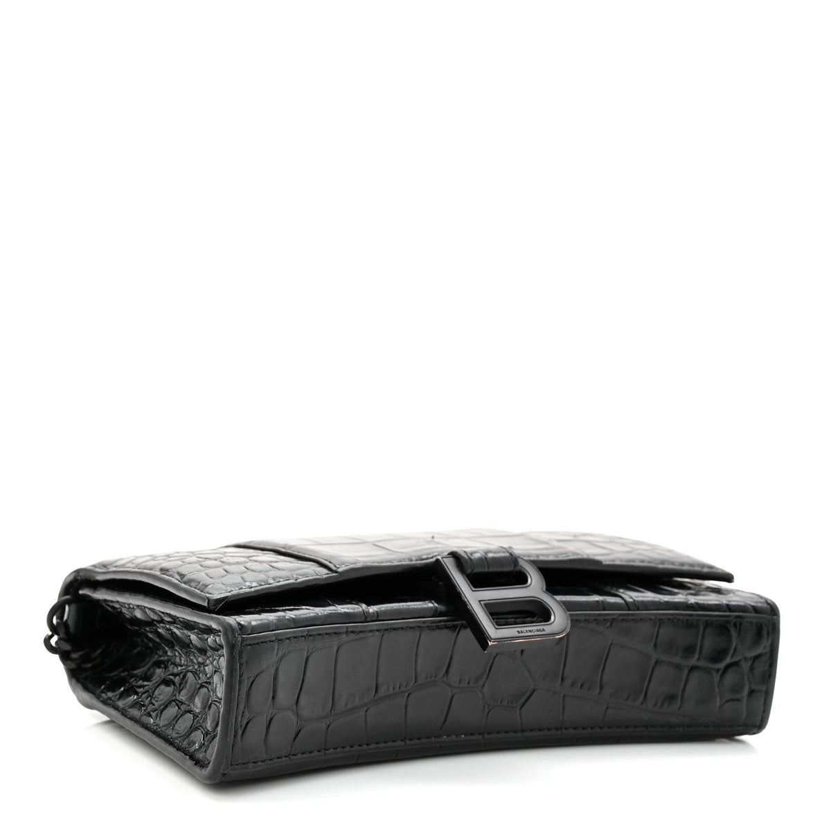 Shiny Calfskin Monochrome Crocodile Embossed Hourglass Chain Bag Black