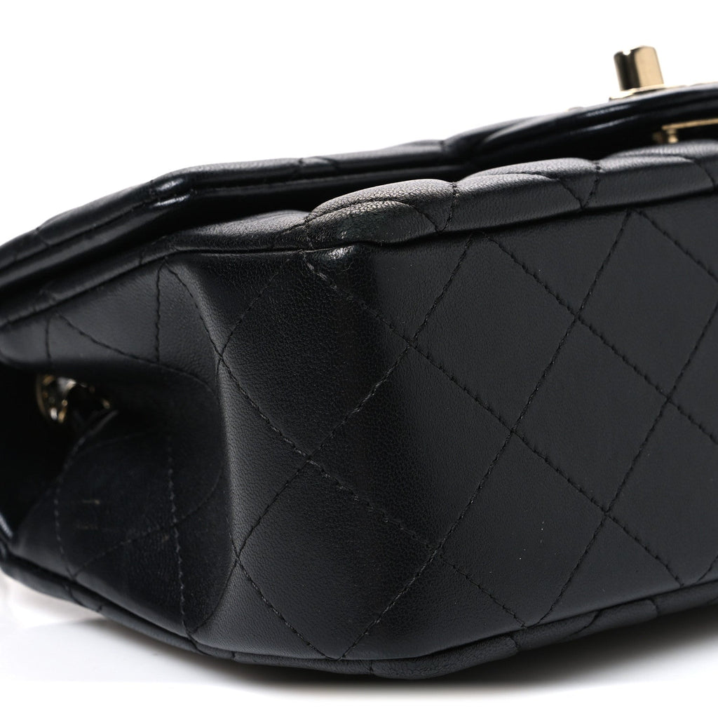 Lambskin Quilted Mini Rectangular Flap Black
