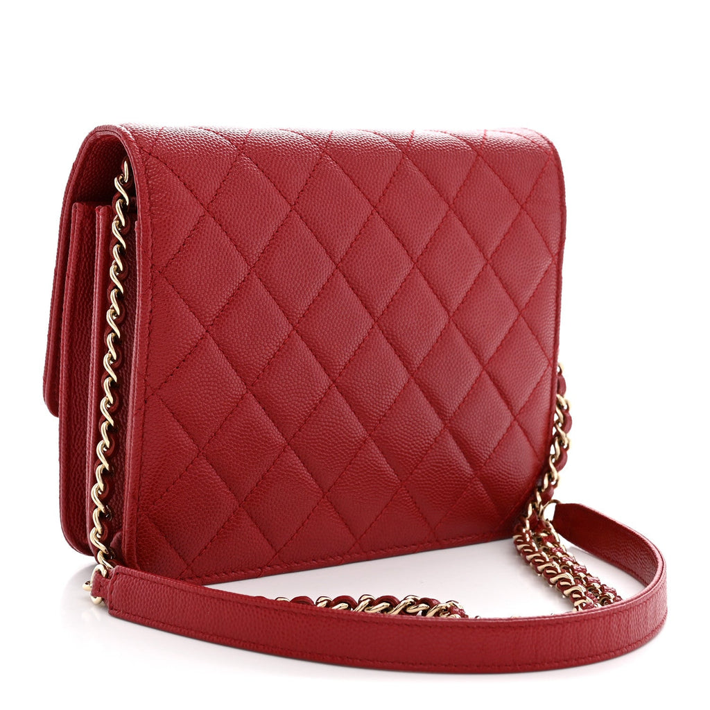 Caviar Quilted Square Wallet On Chain WOC Dark Red