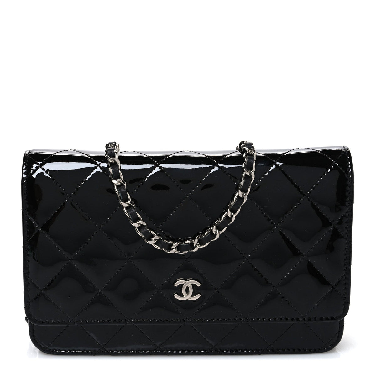 Patent Quilted Wallet On Chain WOC Black