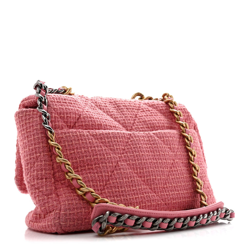 Metallic Tweed Quilted Large Chanel 19 Flap Pink