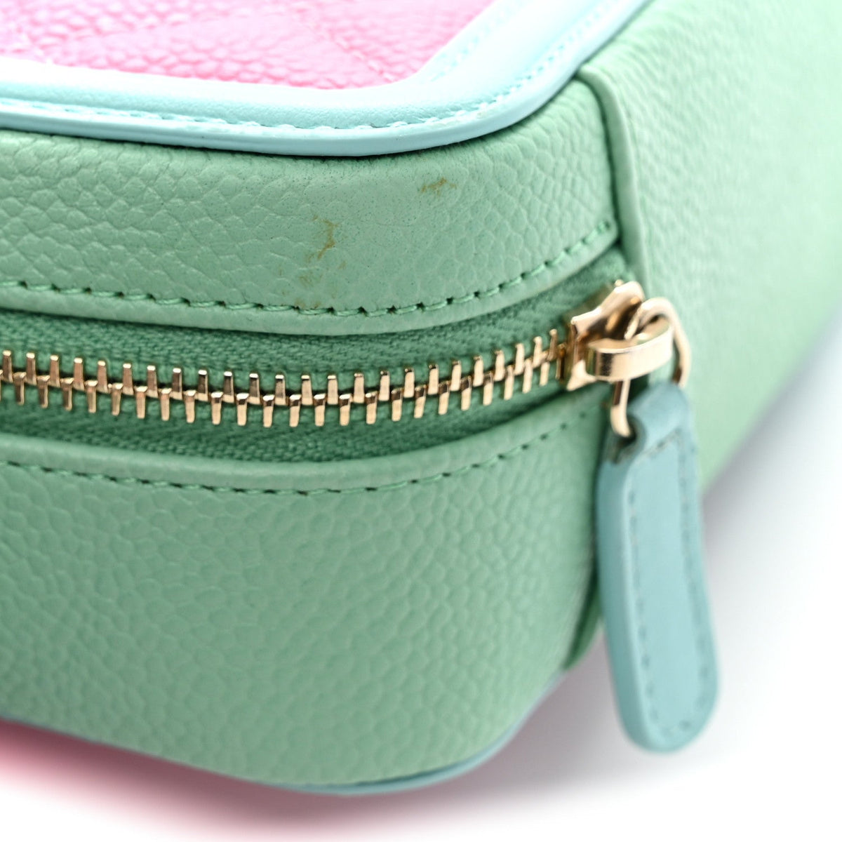 Caviar Quilted Filigree Vanity Clutch With Chain Pink Light Blue Green