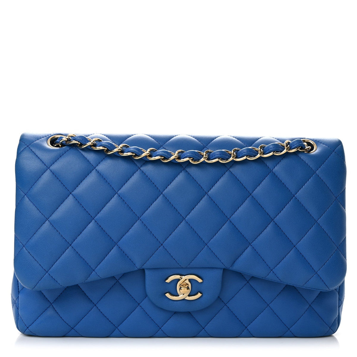 Lambskin Quilted Jumbo Double Flap Blue