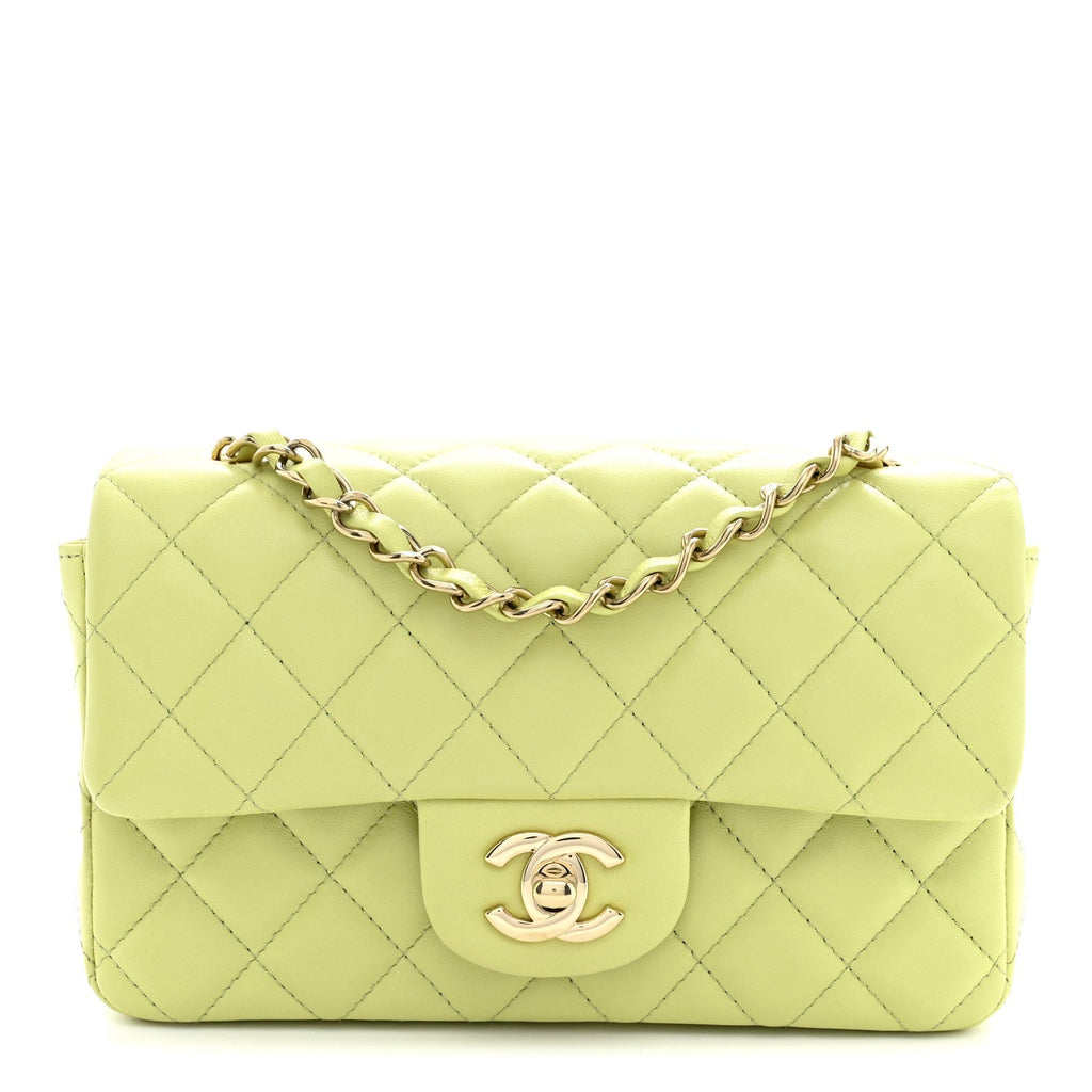 Lambskin Quilted Mini Rectangular Flap Light Green