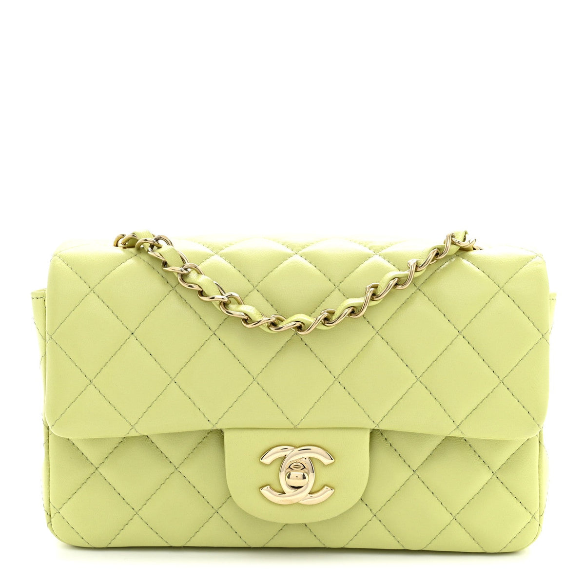 Lambskin Quilted Mini Rectangular Flap Light Green