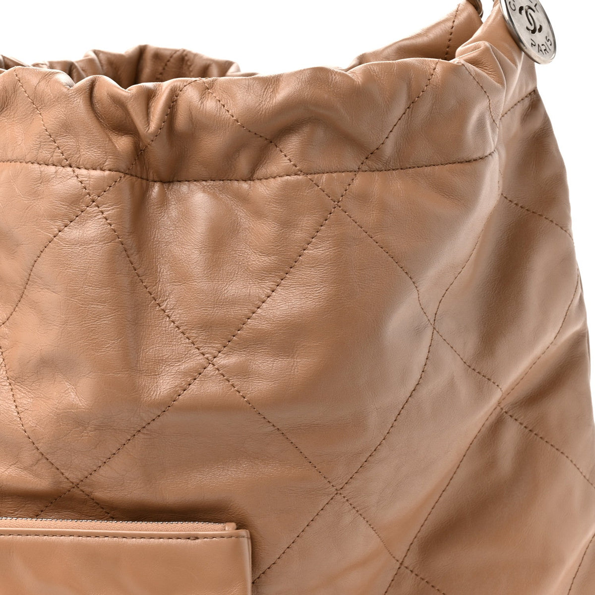 Shiny Calfskin Quilted Chanel 22 Beige