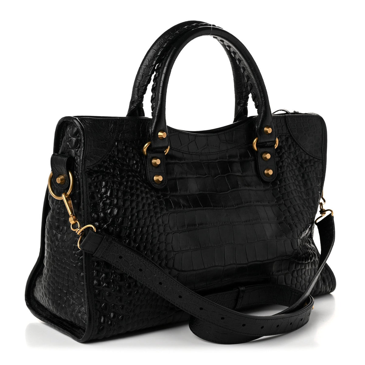 Calfskin Crocodile Embossed Gold Hardware Le City Black