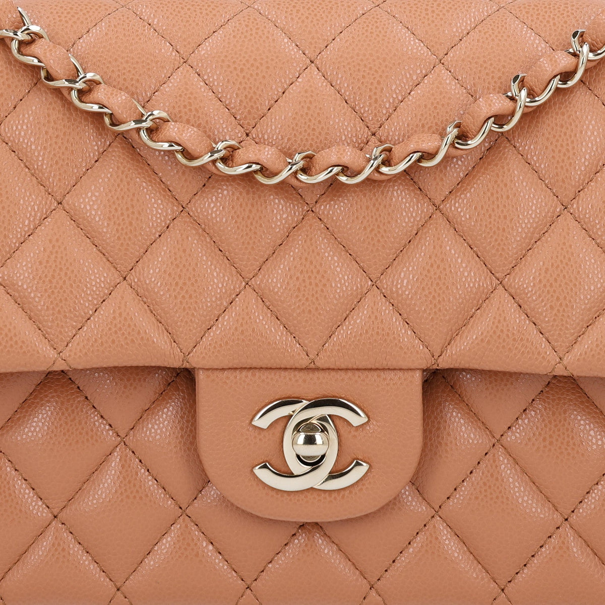 Caviar Quilted Medium Double Flap Light Brown